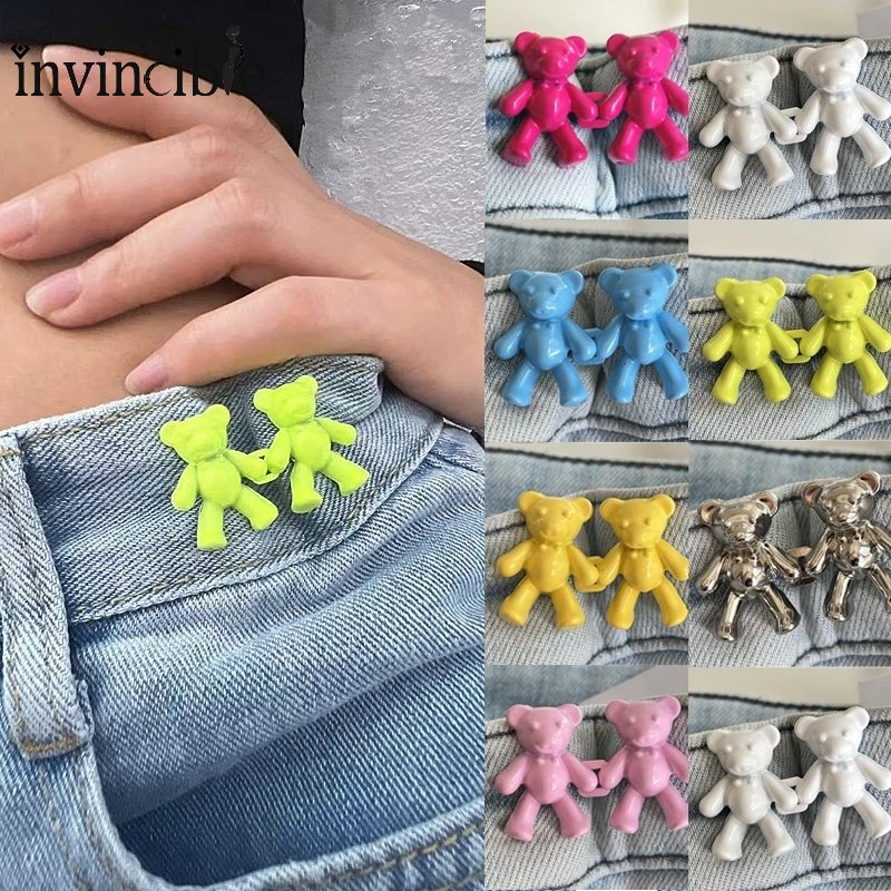 2pcs / Set Kancing Metal Bentuk Kartun Beruang Warna-Warni Dapat Dilepas Untuk Celana Jeans