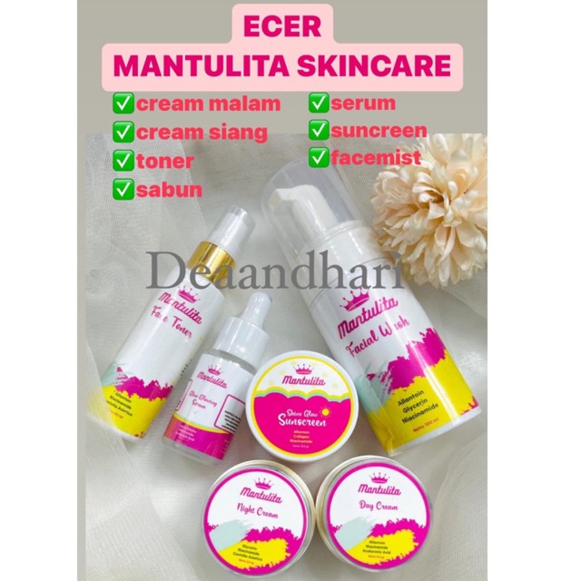 ECER MANTULITA SKINCARE (cream malam, cream siang, toner, sabun, sunscreen)