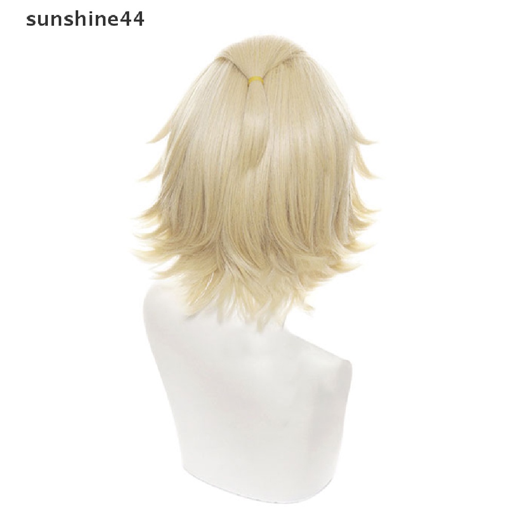 Sunshine Wig / Rambut Palsu Pria / Wanita Model Tokyo Revengers Manjiro Sano Bahan Serat Sintetis Warna Emas Untuk Cosplay