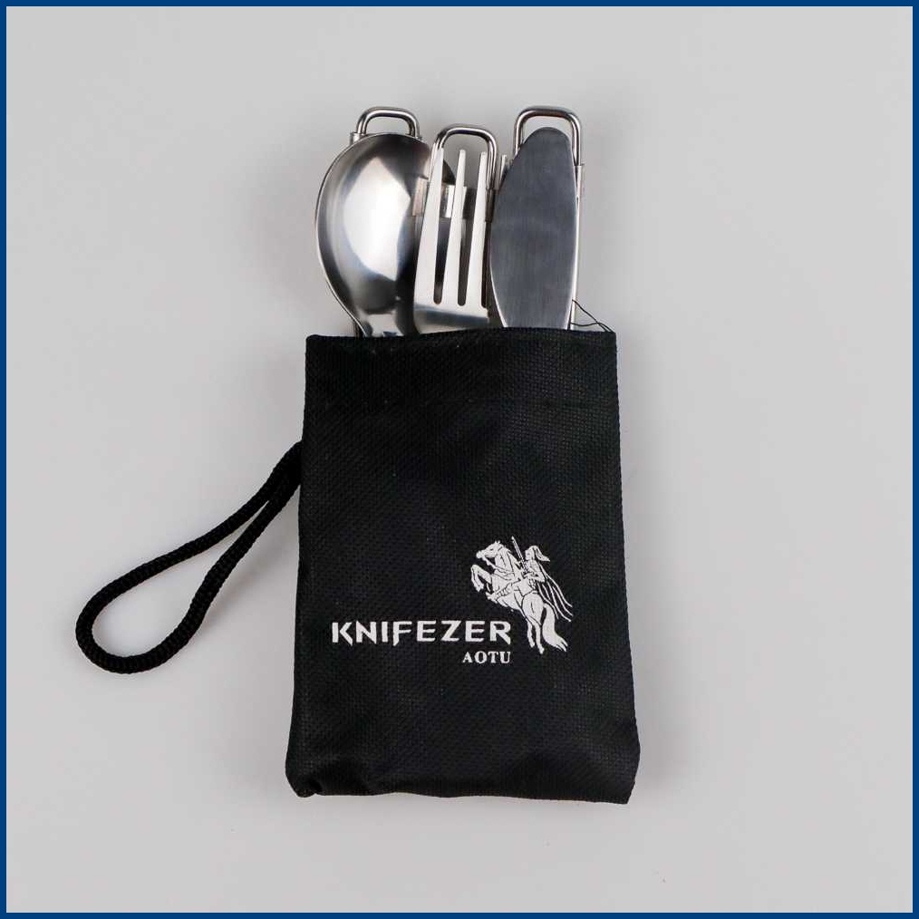 Alat Makan Portable Sendok Garpu Pisau Lipat Stainless Steel