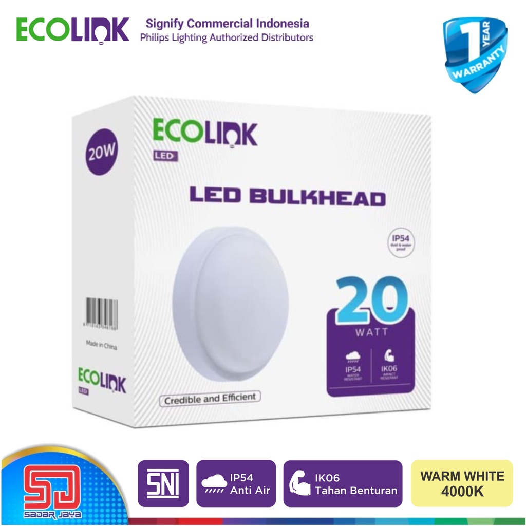 ECOLINK BH007 Lampu Tempel 20W LED Plafon 20Watt Bohlam Dinding 20 Watt - 4000K Kuning Cerah