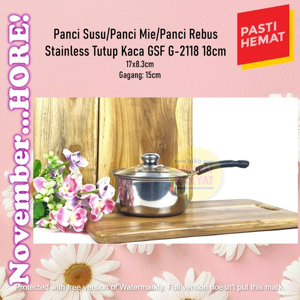 Panci Susu Stainless Tutup Kaca GSF G-2118 18cm