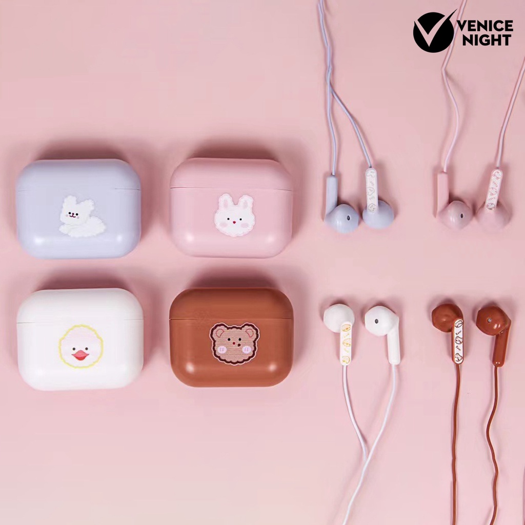 (VNEP) (Berkabel) Earbud High Fidelity Sensitif Univeral Kartun Lucu 3.5mm In-ear Earbud dengan Tempat Penyimpanan untuk Merekam Lagu