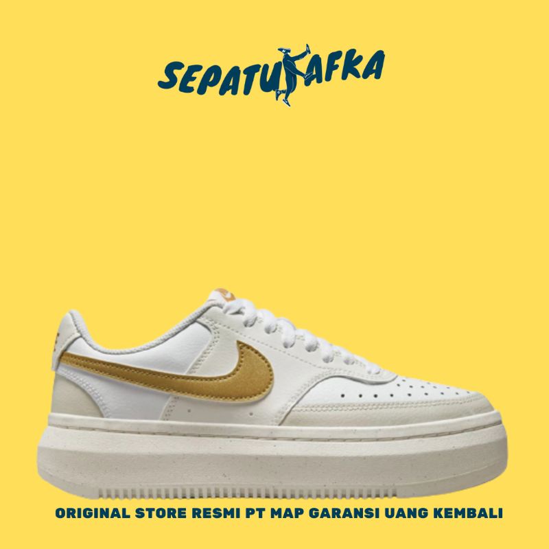 Nike Court Vision Alta White Metallic Gold Sepatu Sneakers Wanita Hak Tinggi 100% Original Store Ind