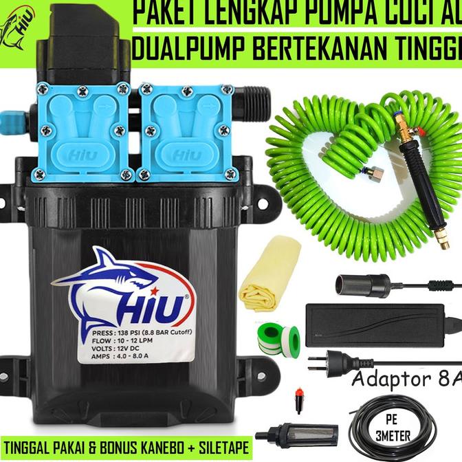 Alat Cuci Motor Paket lengkap Hiu Dual Pump Spiral Bertekanan Tinggi.
