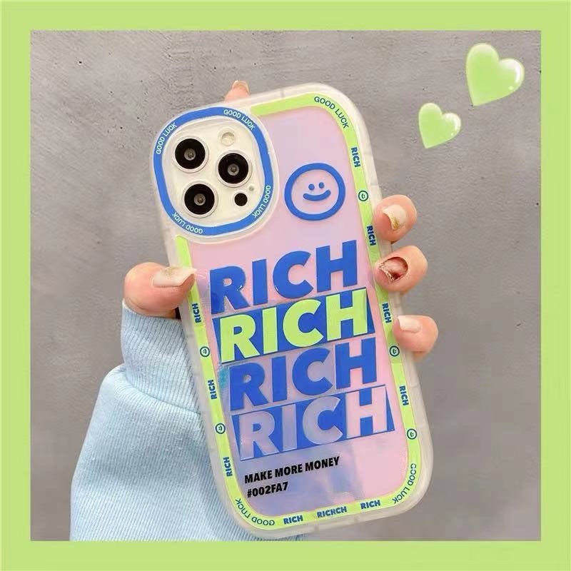 Case Motif Print Laser RICH Bahasa Inggris Untuk IPhone 12 13 14 11 Pro Max X Xs Max Xr Thhght