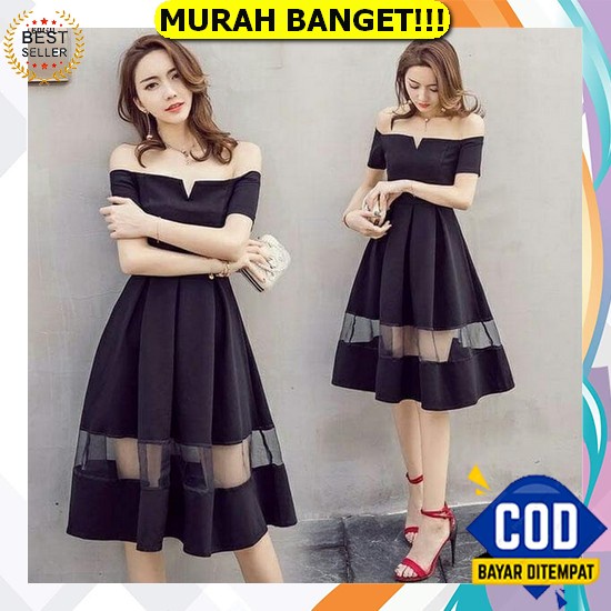 Baju Dress Pesta Wanita Model Terbaru Kekinian Kondangan Imlek Natal Pesta Brukat Selutut Dress Scar