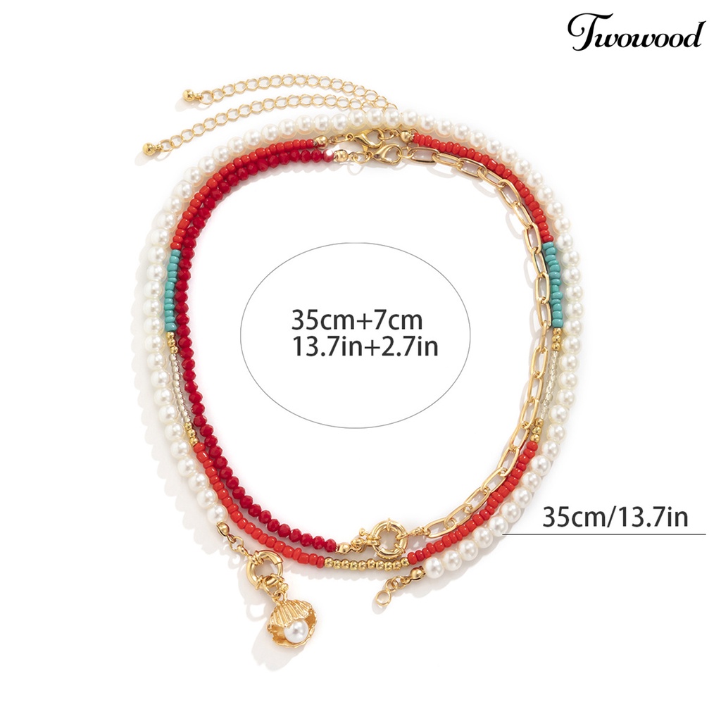 3pcs Kalung Multilayer Dengan Liontin Mutiara Imitasi Untuk Wanita