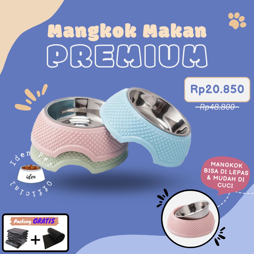 Mangkok Tempat Makan Minum Kucing Stainless Mangkuk Makanan Anjing Stainles Plastik Anti Selip Pet Dog Cat Bowl