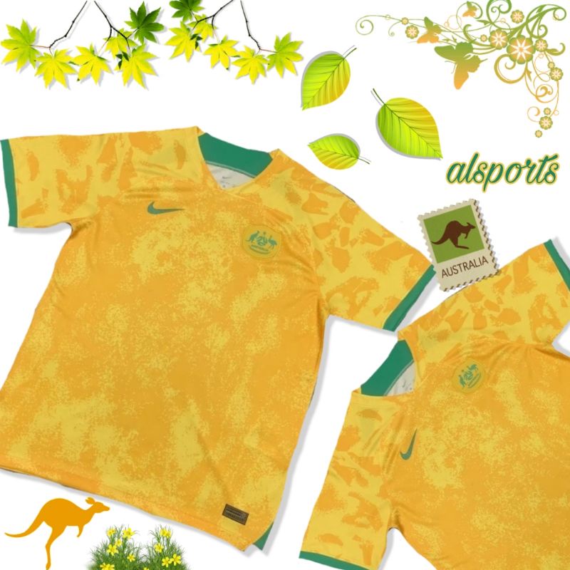 Jersey Bola Australia Home 2022 / 2023  Baju Bola Australia Kuning World Cup | Dijamin Grade Ori, Te
