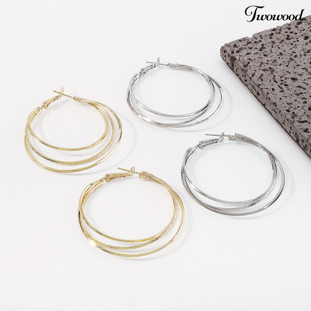 1 Pasang Anting Hoop Multilayer Bentuk Lingkaran Besar Untuk Wanita