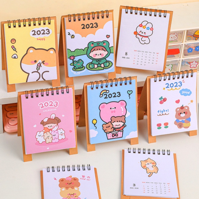 Kalender Meja Mini Desain Hewan Kucing Warna Acak Untuk Dekorasi Kantor / Sekolah