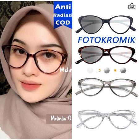 (FREE BOX)  Kacamata Photocromic Leopard Photocromic Wanita Korea Kacamata Anti Radiasi Wanita Fashion Cat Eye Eyeglasses