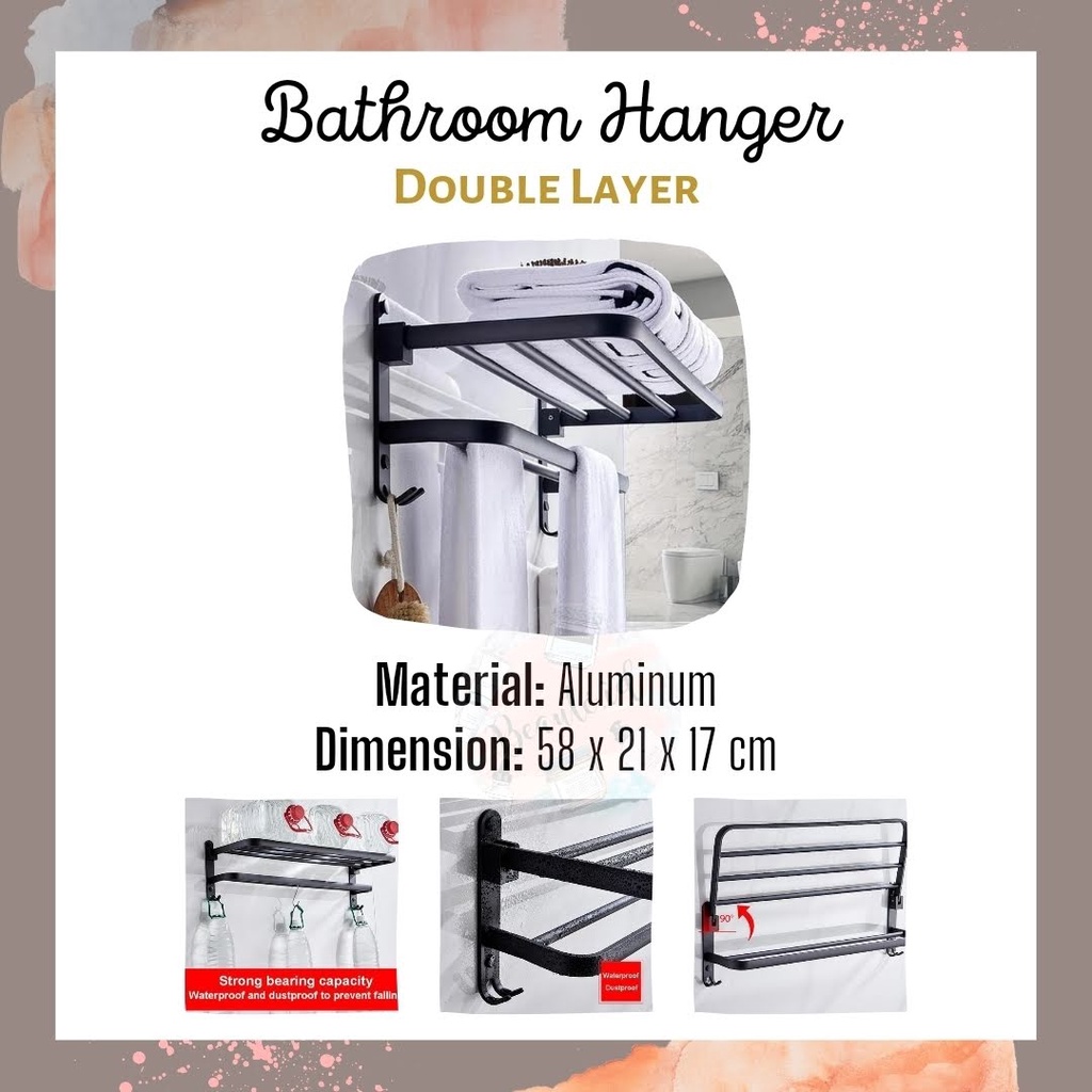 Rak Gantungan Handuk Kamar Mandi 2 Layer Dekorasi Premium Elegan Modern Aesthetic Bahan Aluminium Tebal Kuat Dengan Cantolan Serbaguna Anti Karat Bathroom Towel Holder Hook