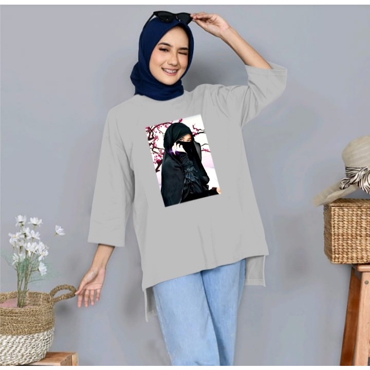 JOSJOLI_STORE/Tunik Hijab Photografer dan Sakura/Atasan Wanita Dewasa Lengan Panjang/Fit XXL