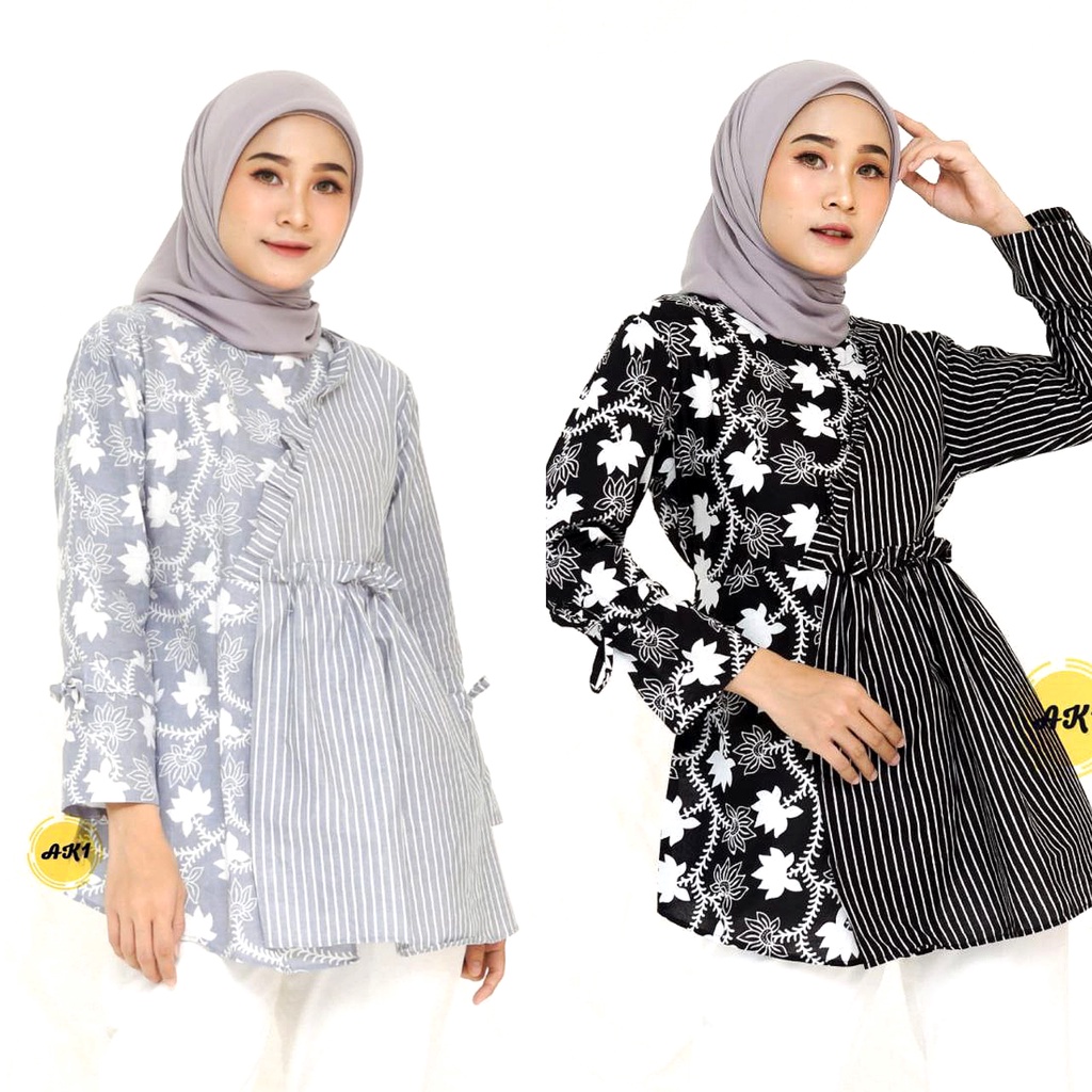 Batik Alina Lurik Blouse Baju Batik Wanita Modern Atasan Batik Kerja Wanita Tunik Batik Kantor Seragam M L XL XXL