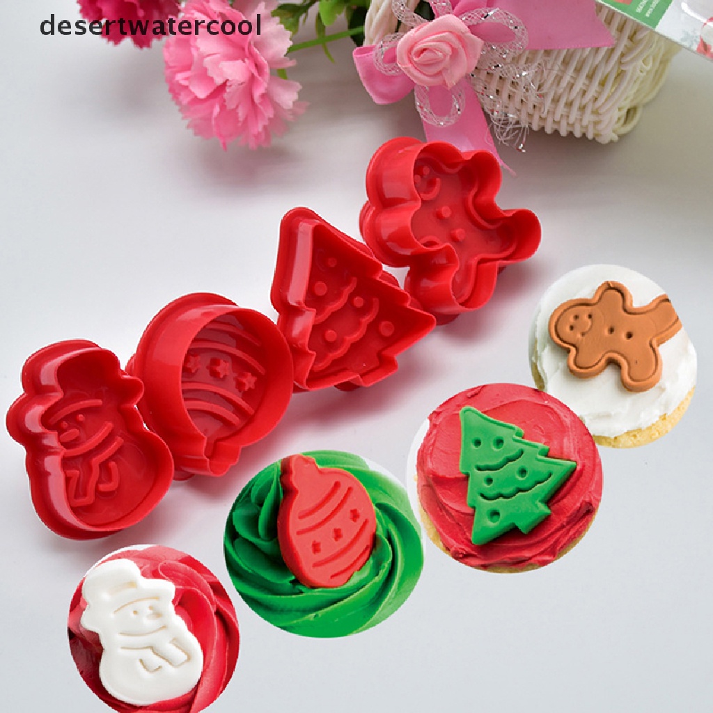 Deid 4pcs / set Cetakan Kue / Biskuit / Cookies 3d diy Untuk Natal