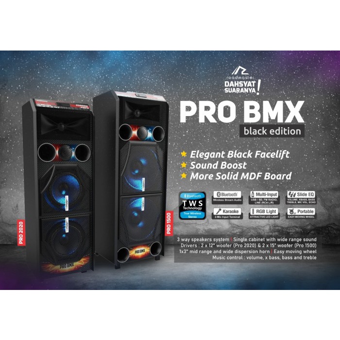 TWS Speaker Bluetooth Roadmaster PRO BMX BLACK EDITION 12"-PRO BMX 2020  dan 15"-PRO BMX 1500