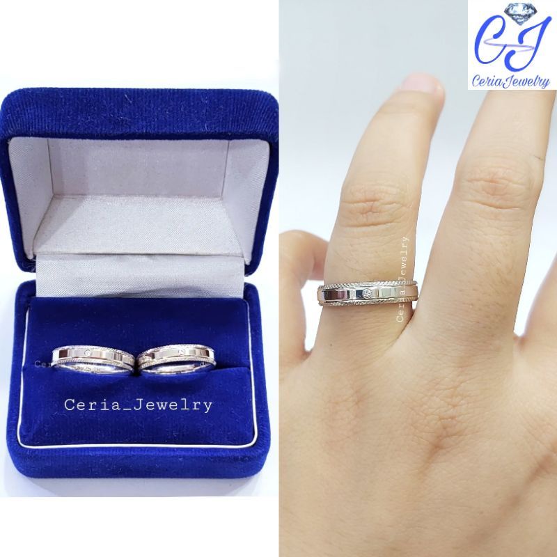 Cincin Couple Pria dan Wanita Perak Asli Silver 925 Lapis Emas Putih - Perhiasan Perak -CinCin Nikah