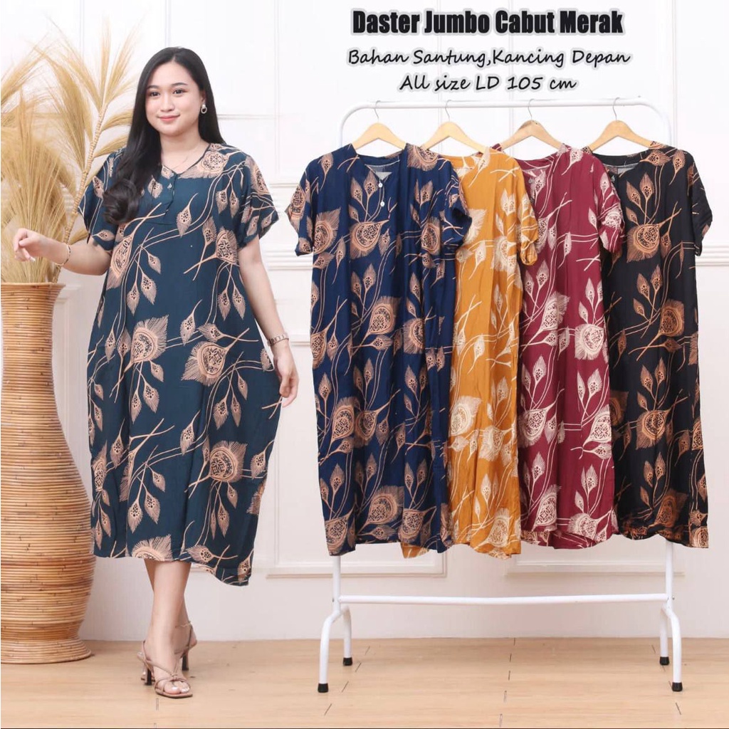 Daster Jumbo Cabutan LD 120 Lengan Pendek Rayon Busui Kancing Depan