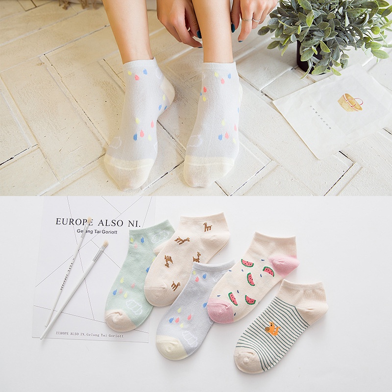 (COD) Murah Kaos Kaki Wanita Motif Kartun lucu kaus kaki Pendek korea ( Warna &amp; Model Random) D39