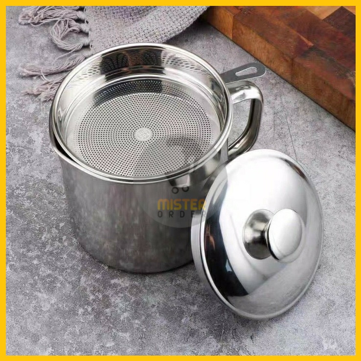 [COD] WADAH SARINGAN MINYAK GORENG 1.3L - MUG OIL POT STAINLESS STEEL