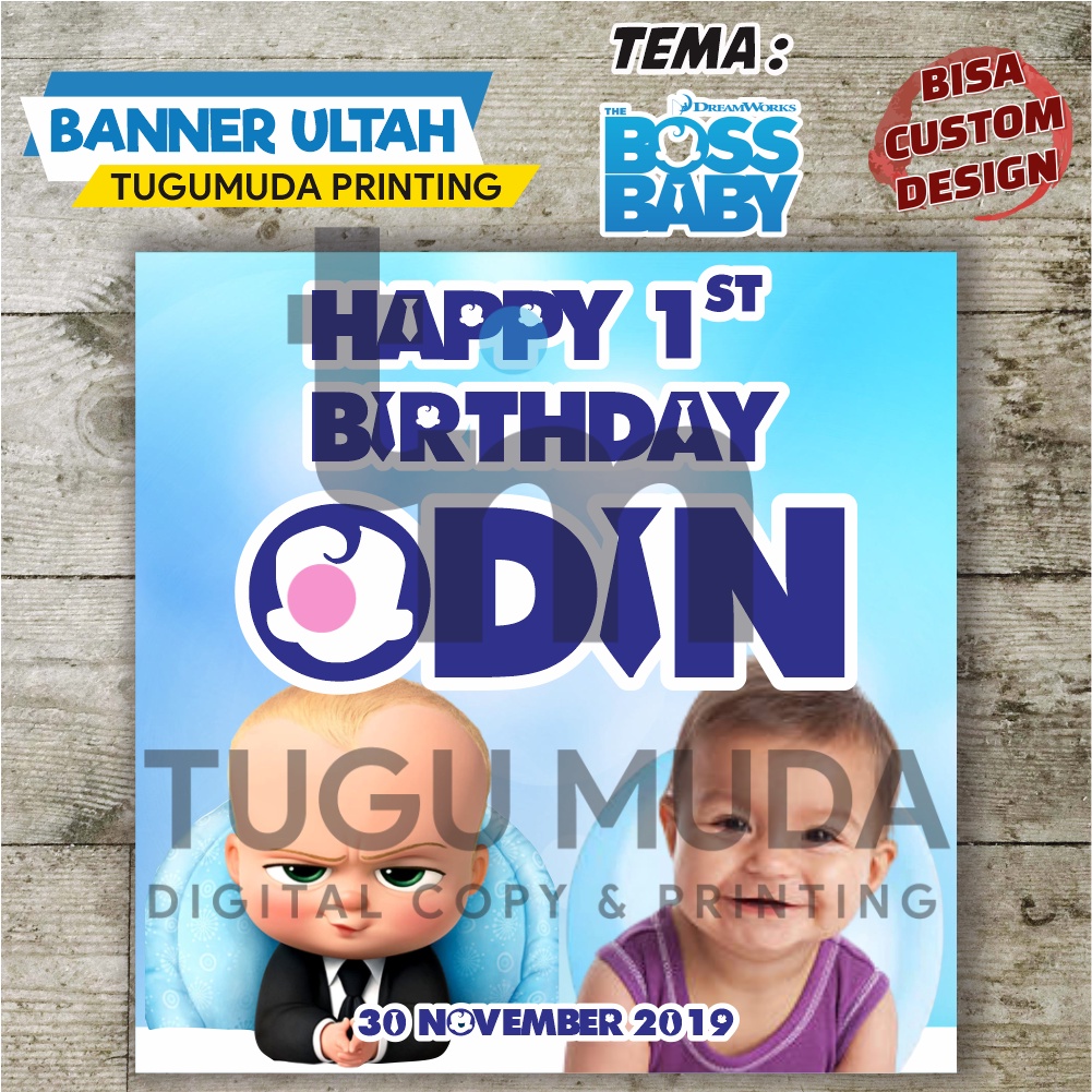 Cetak Banner|Backdrop|Spanduk Ultah/Birthday/Ulang Tahun Anak - THE BOSS BABY BLUE