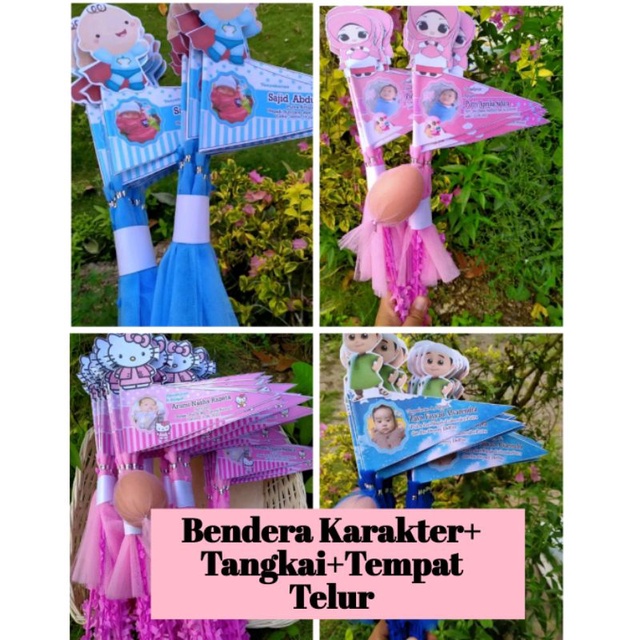 Bendera Karakter + Tempat Telur Aqiqah Tasyakuran Cukuran Bayi