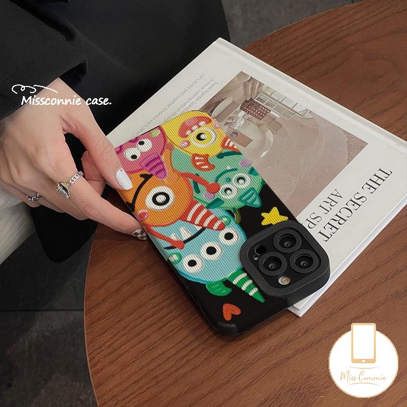 Soft Case Silikon Tekstur Kulit Motif Kartun Monster Kecil Untuk iPhone 11 Pro Max 7 8 Plus XR 12 Pro Max 13 14 Pro Max X XS Max
