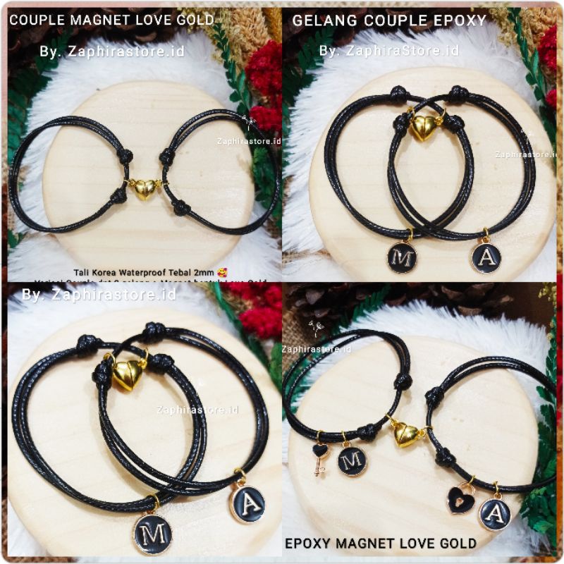 ZaphiraStore [TERBARU] GELANG COUPLE EPOXY MAGNET BENTUK LOVE GOLD / GELANG INISIAL HURUF / COUPLE MAGNET KUNCIHATI