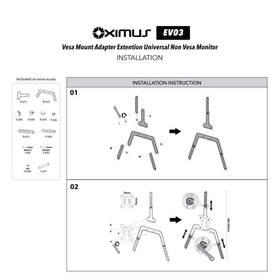 Vesa Mount Adapter Extention Non Vesa Monitor OXIMUS EV-03