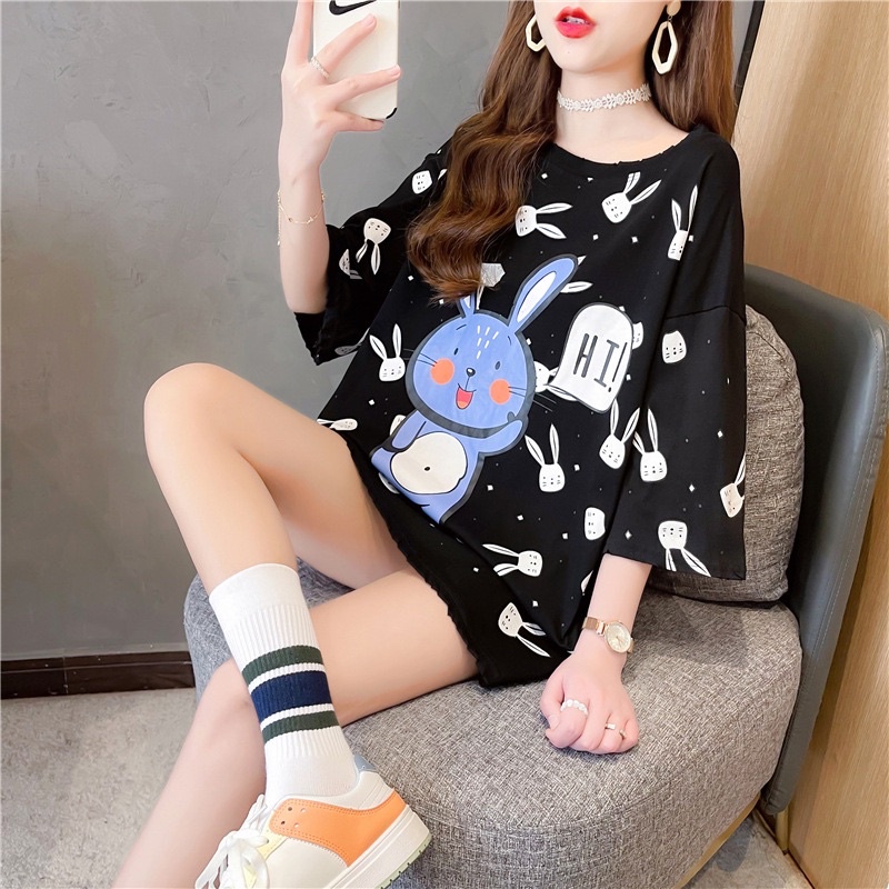 Kaos Oversize Import Motif Kelinci | KI143 | Rabbit Oversized Tee Fullprint | Atasan Lucu Bigsize Fashion Wanita