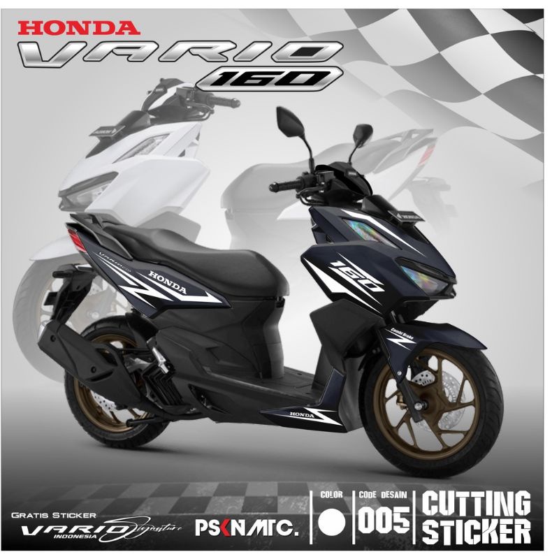 Cutting Sticker Honda new vario 160 2022 Sporty body hitam Sticker putih