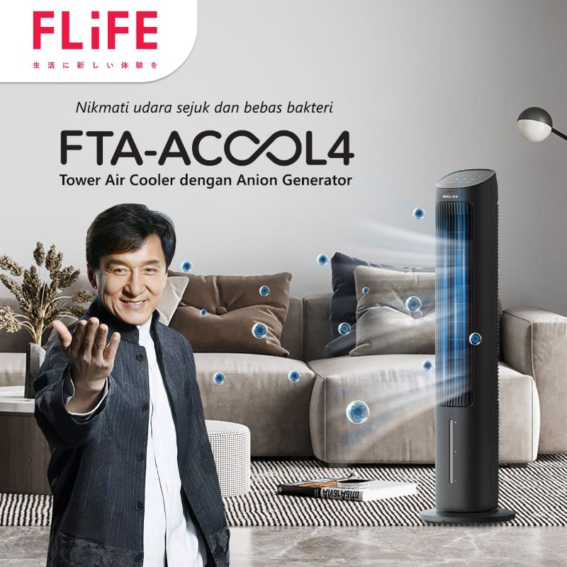 FLIFE Tower Fan Air Cooler dengan Generator Anion - Humidifier -  Penyejuk - Kapasitas 4 Liter - Model FTA-ACOOL4