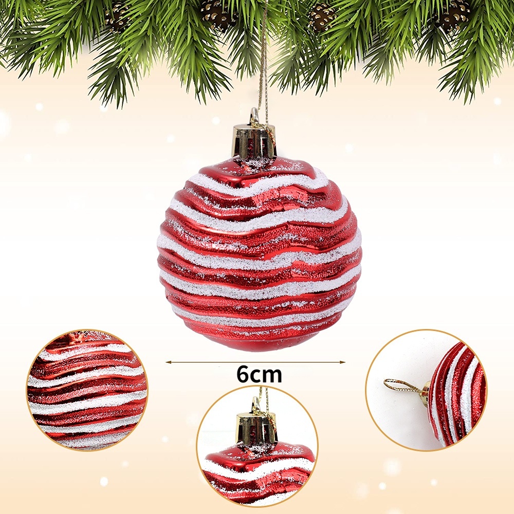 6pcs Ornamen Bola Gantung Glitter Emas Perak Merah Ukuran 6cm Untuk Dekorasi Pohon Natal