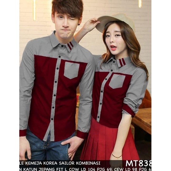 KEMEJA COUPLE/KEMEJA PASANGAN/BAJU COUPLE KOREA HEM SAILOR KOMBINASI - Hitam