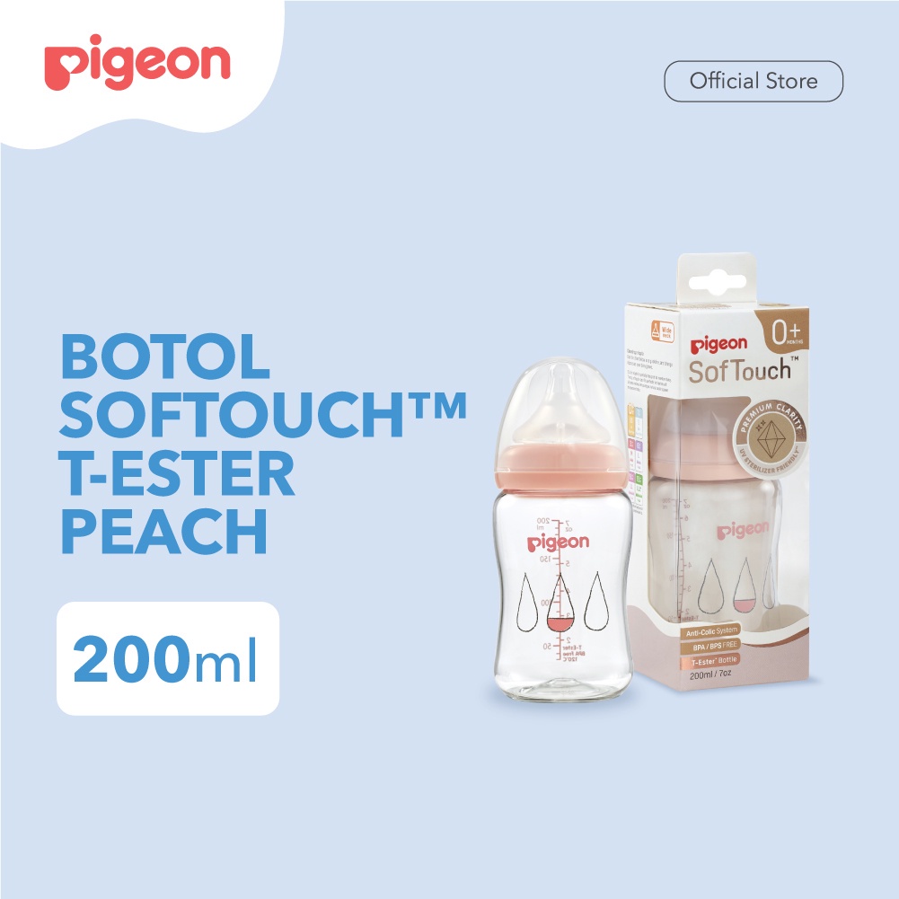 Botol Susu Bayi PIGEON T-Ester Wide Neck 200ml White W/ P-Plus Nipple