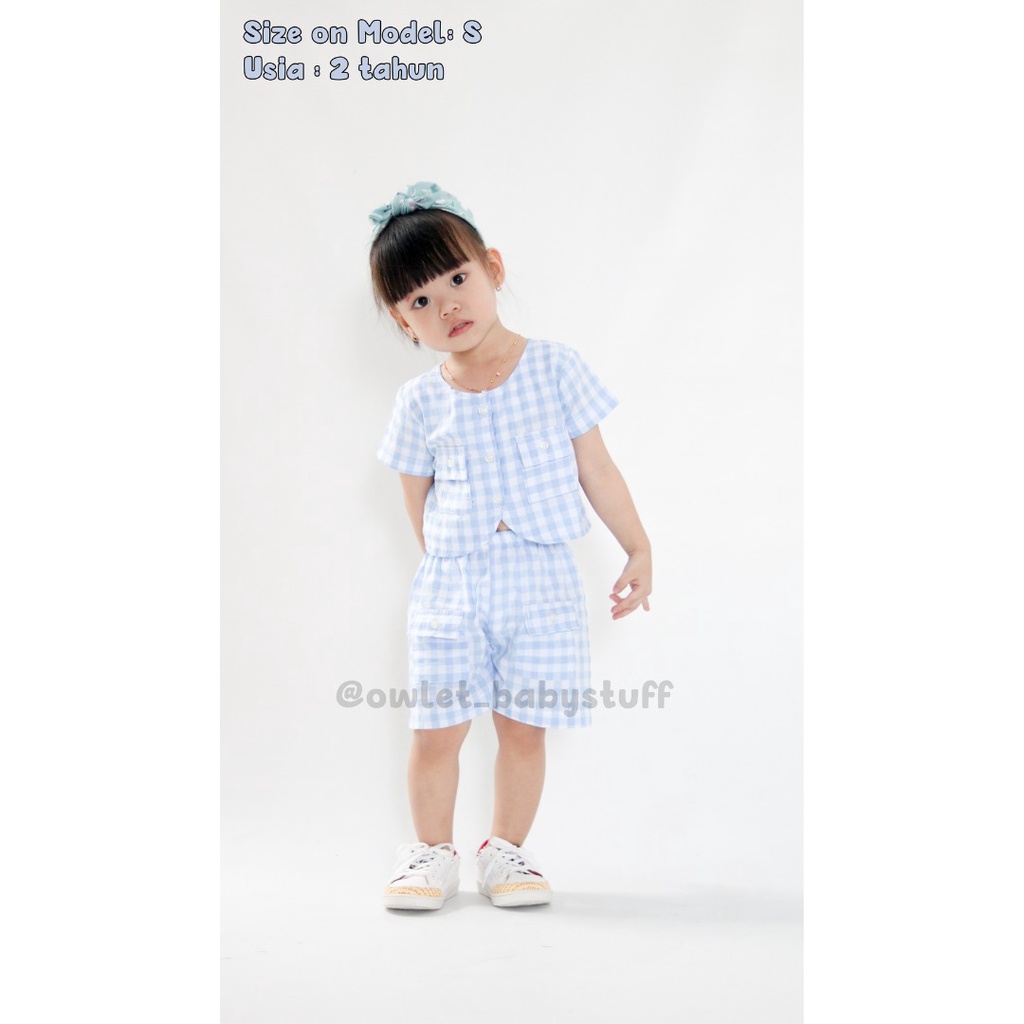 OWLET - Setelan Anak Perempuan / Setelan Crop Top / Setelan Celana Pendek / baju anak perempuan / crop tartan