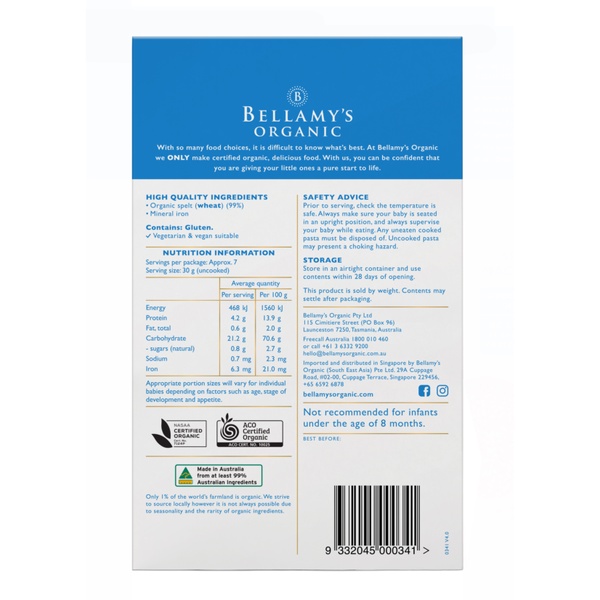 Bellamy's Organic Pasta &amp; Macaroni Bellamys