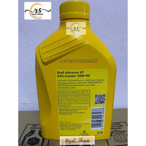 OLI SHELL AX5 MATIC SAE 20W-40 800 ML ORIGINAL Oli Motor Beat Oli Motor Vario Oli Motor Matic termurah Oli Motor Matic 110 termurah Oli Matic 125cc termurah Oli Motor Matic Original termurah Oli Motor Original termurah