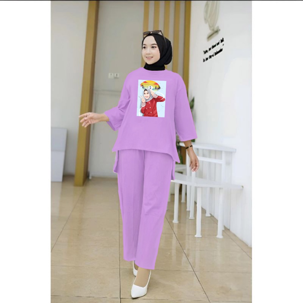 One Set Tunik Hijab Baju Merah/Setelan Tunik Senyawa