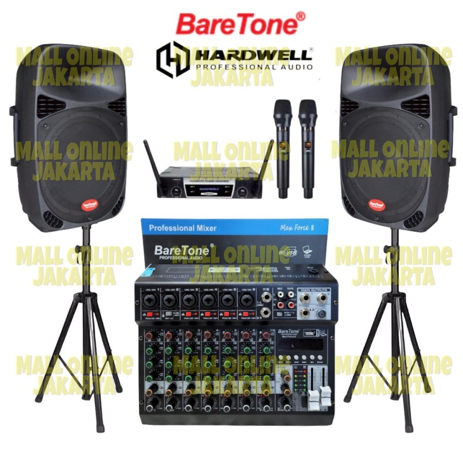 Paket Speaker aktif Baretone 15 inch mixer baretone 8 channel 15mb