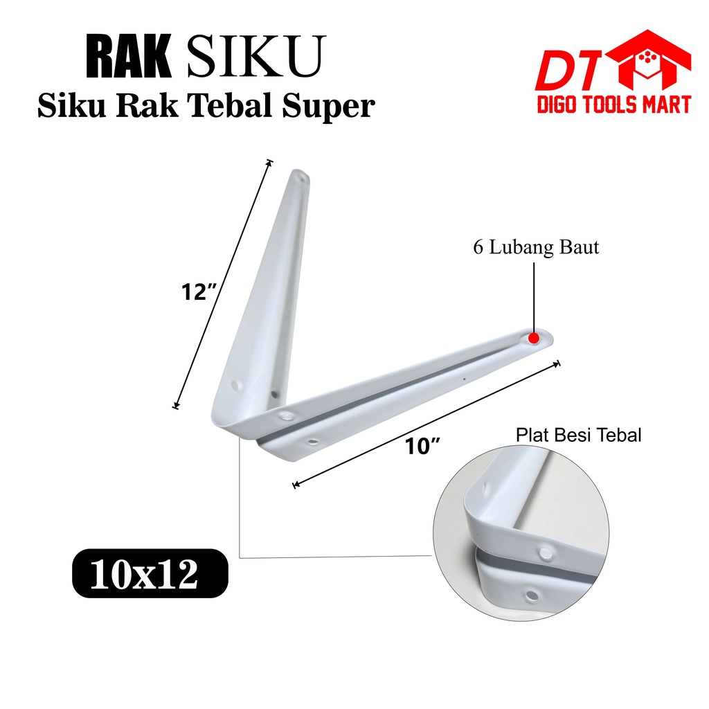Siku Rak Tebal Putih 10x12 (2pcs) Ambalan Rak Kayu