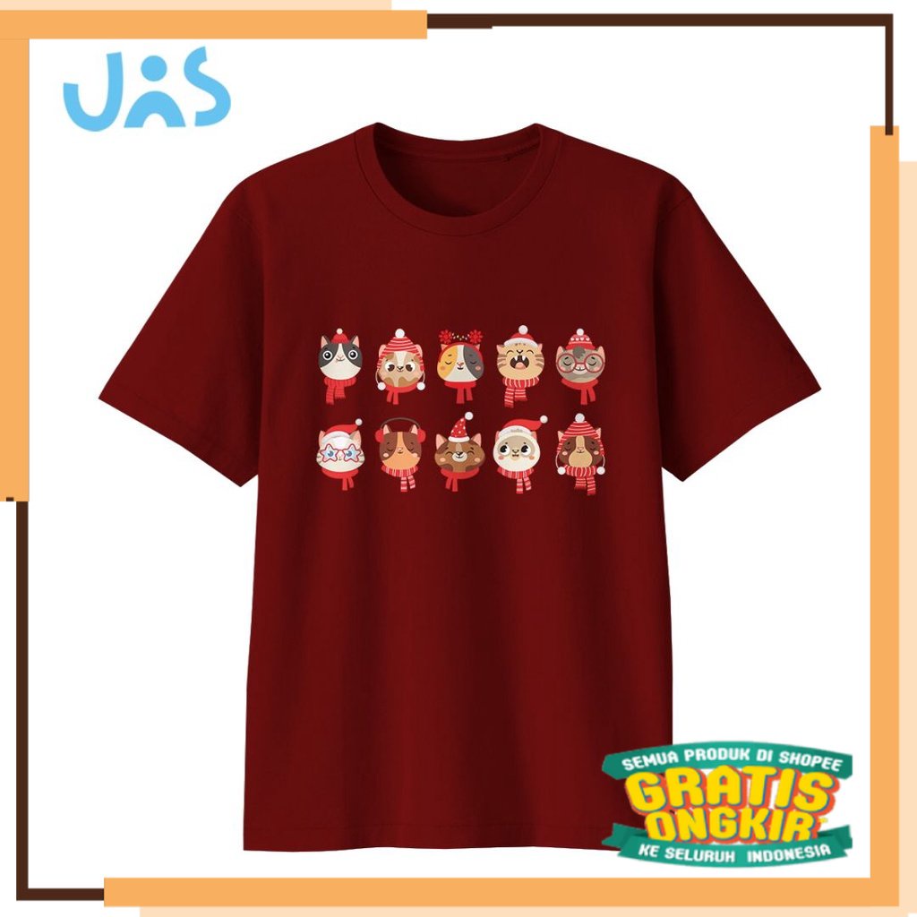 KADO NATAL 2022 Jns Kaos Natal Tema Cat Santa Klaus Christmas Bell Ready Remaja & Dewasa Bahan Katun