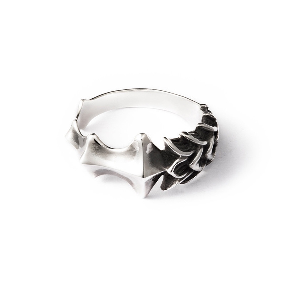 Gaya Retro Kerangka Perak Baja Titanium Pria Punk Fashion Perhiasan Biker Jari Rings Adjustable Size