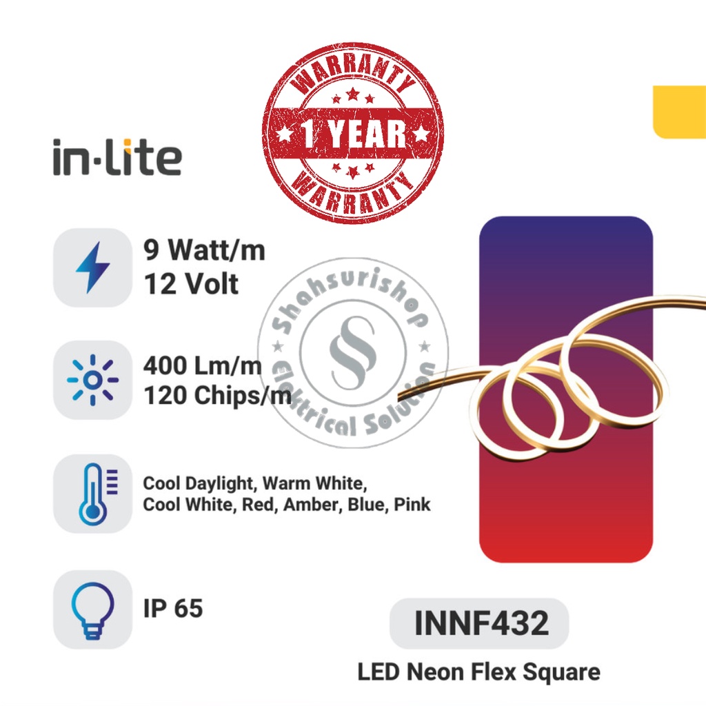 IN-LITE INNF432 LAMPU LED SELANG NEON FLEX 9W/M IP65 12V 5M 10X5MM