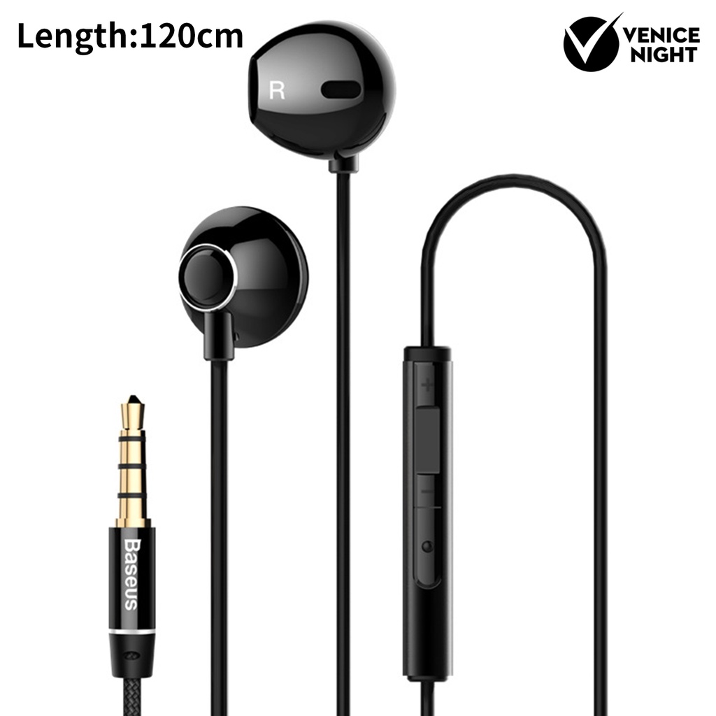 (VNEP) (Berkabel) Baseus Earbud HiFi HD-kompatibel Panggilan 3.5mm Stereo Bass Side In-ear Earphone dengan MIC untuk Mendengarkan Musik