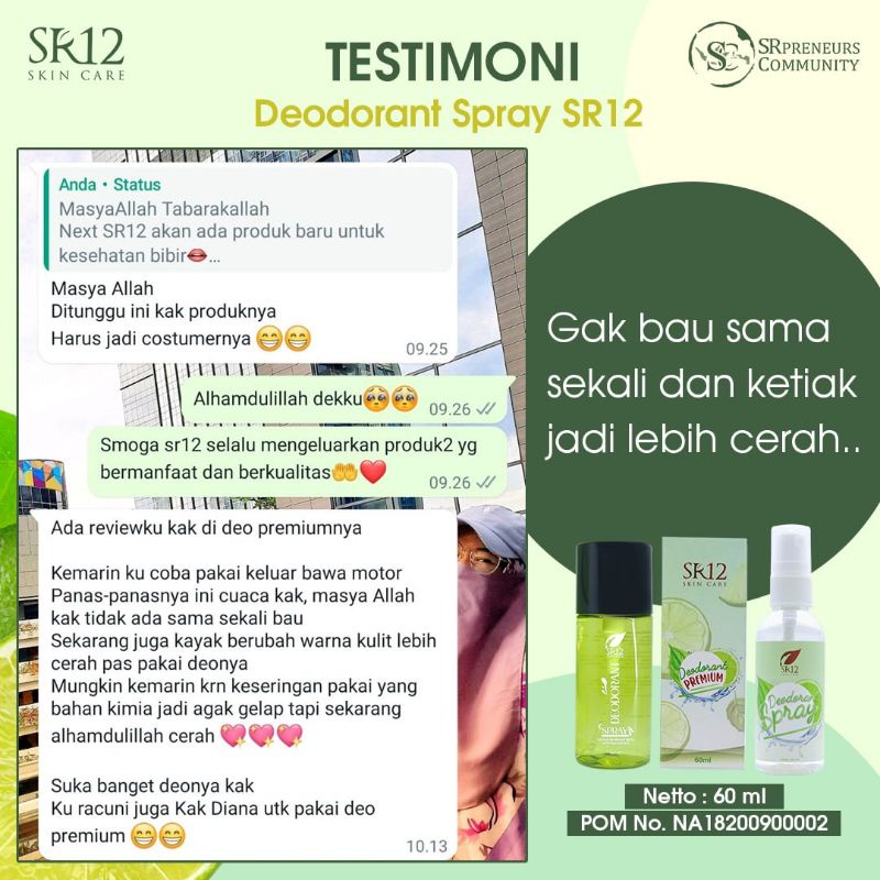 Deodorant Spray SR12 Penghilang Bau Badan Pencerah Ketiak Ampuh