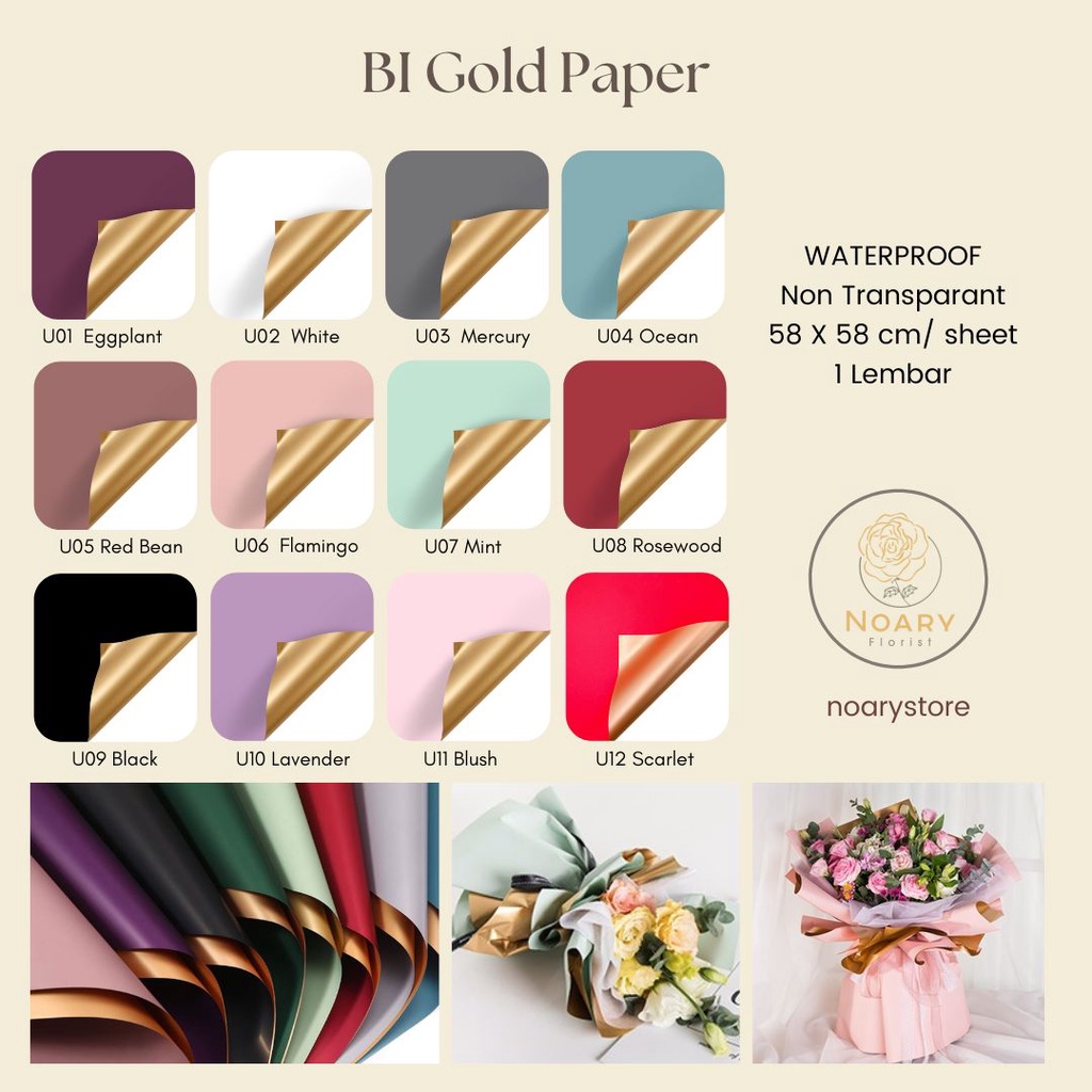 BI Gold Paper Kertas Bunga Wrapping Cellophane Paperwrap Buket Bunga Bungkusan Bunga / Flower Wrapping / Cellophane / Wrap / Kertas Bunga / Kertas Kado / Flower Paper / Kertas Grosir / Kertas Import / Kertas Cellophane / Florist / Buket Bunga / Florist Su