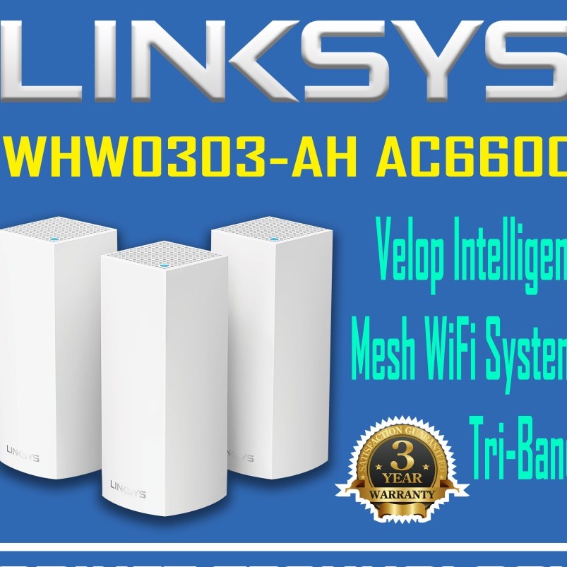 Linksys WHW0303-AH AC6600 Velop Intelligent Mesh WiFi System.Tri-Band